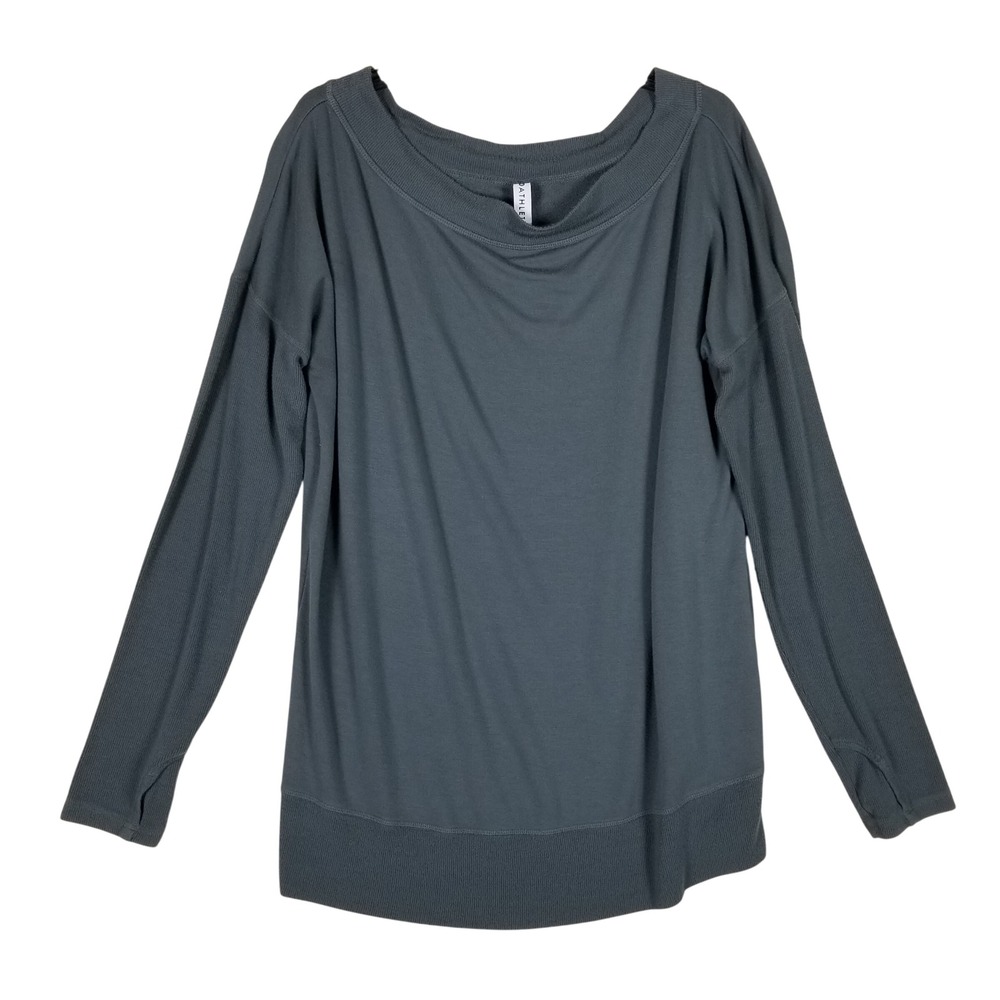 Athleta Sweatshirt Women XLT Slate Teal Modal Boat Neck Thumbhole Pullover